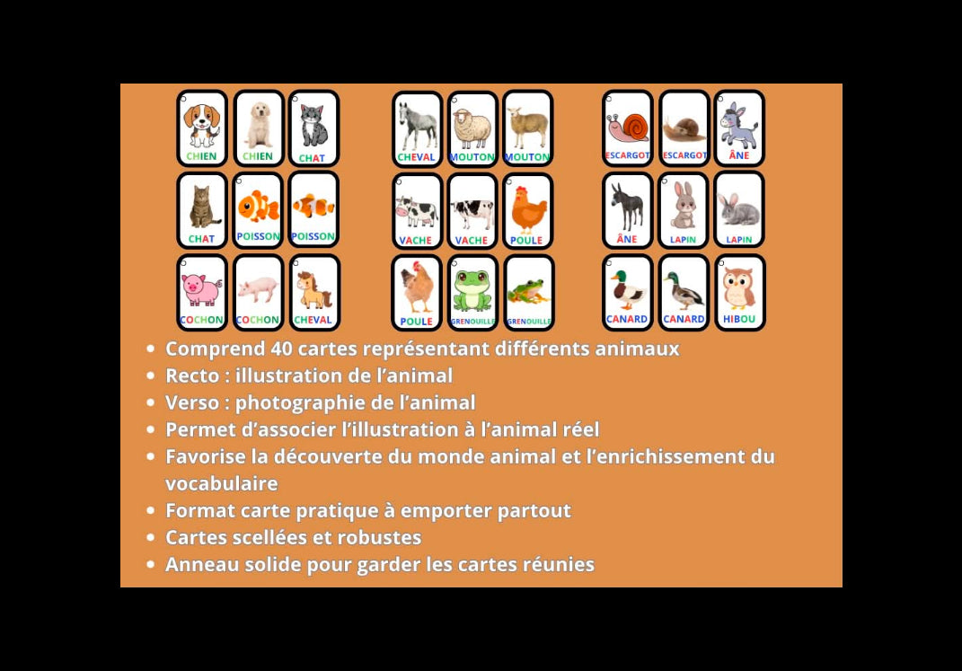 Imagier des animaux - porte-clé éducatif avec illustrations et photos