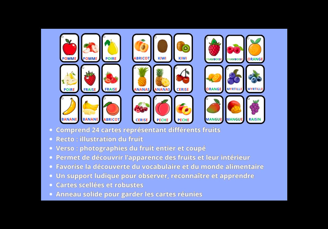 Imagier des fruits - porte-clé éducatif avec illustrations et photos