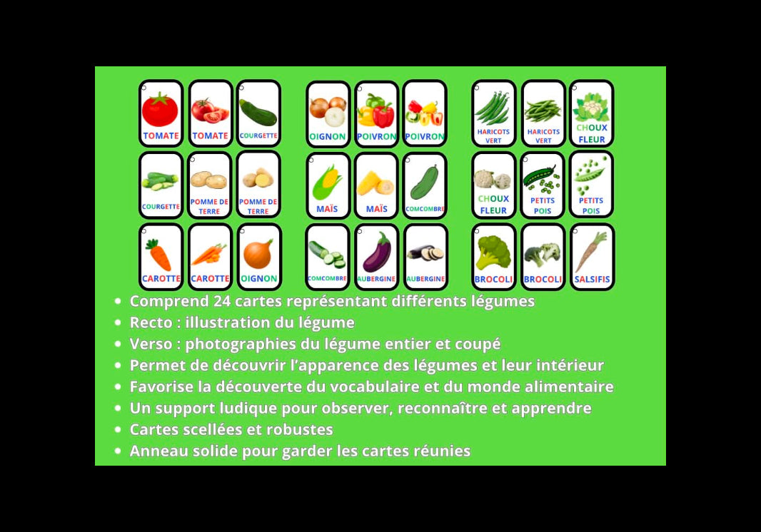 Imagier des légumes - porte-clé éducatif avec illustrations et photos