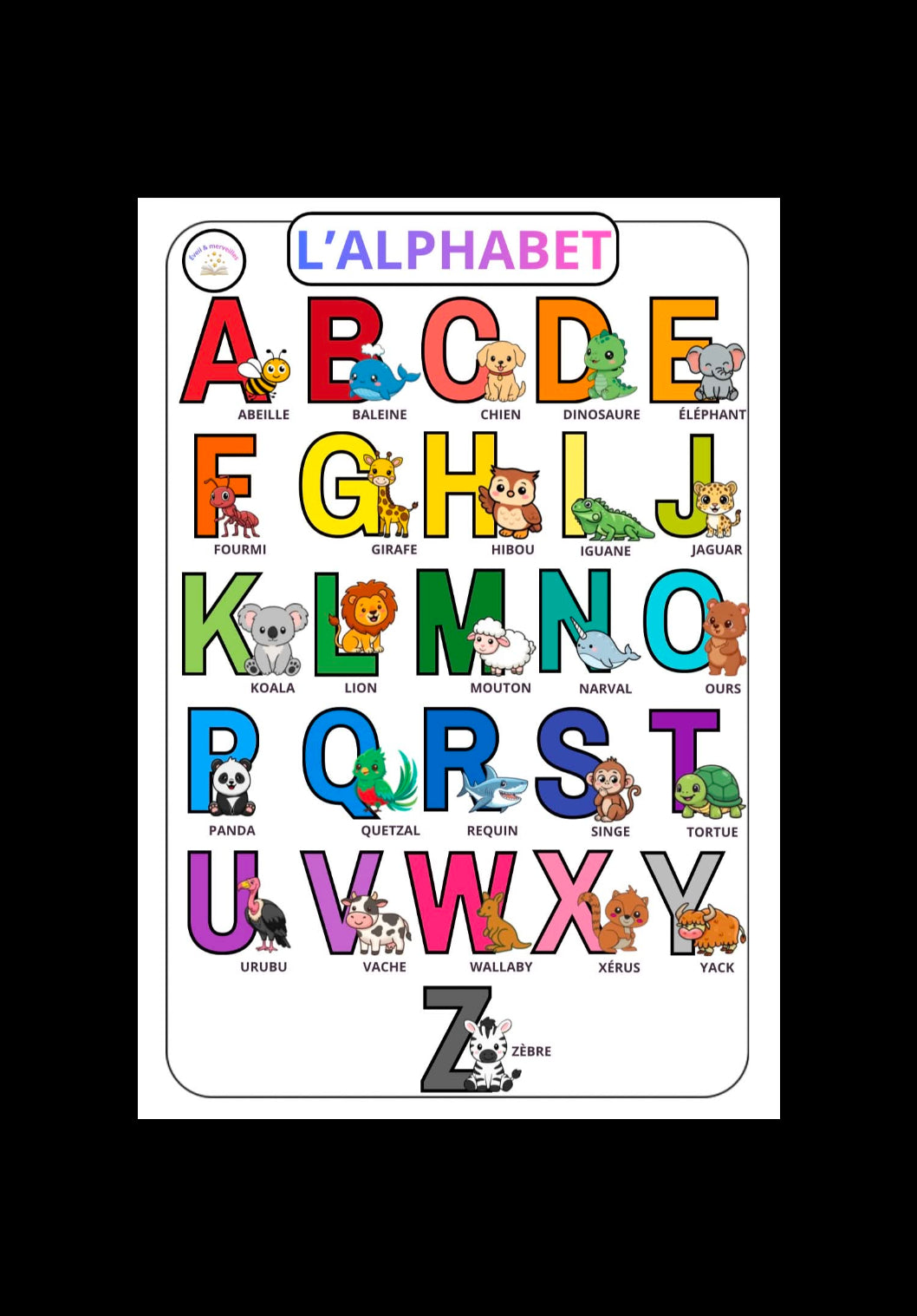 L'alphabet des animaux - affiche éducative pour apprendre l'alphabet